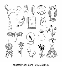 Set von magischen Symbol im Doodle-Stil. Illustration zu Halloween. Magie und Alchemie.