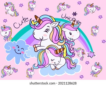 Set of magical unicorns. Children's character. Fabulous pony.eps10.