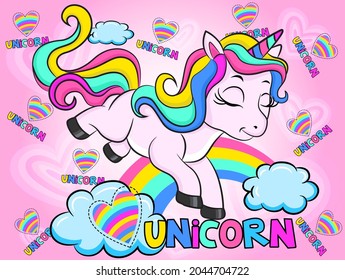 Set of magical unicorns. Children's character. Fabulous pony.eps10