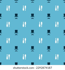 Set Magician and Bowling pin on seamless pattern. Vector