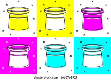 Set Magician hat icon isolated on color background. Magic trick. Mystery entertainment concept.  Vector Illustration