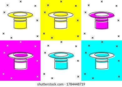 Set Magician hat icon isolated on color background. Magic trick. Mystery entertainment concept.  Vector Illustration