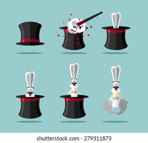 Set magician: wand, Topper and rabbit. Vector icons