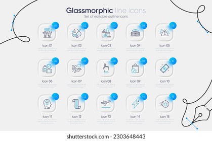 Set of Magnesium mineral, Euro money and Warning line icons for web app. Departure plane, Timer, Brain working icons. Click hand, Voting campaign, Seo devices signs. Baggage. Vector