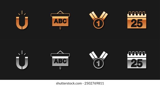 Set Magnet, Chalkboard, Medal and Calendar icon. Vector