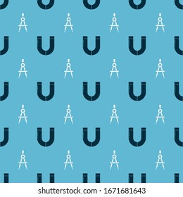 Set Magnet and Drawing compass on seamless pattern. Vector