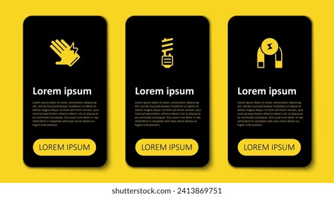 Set Magnet, LED light bulb and Electric glove. Business infographic template. Vector