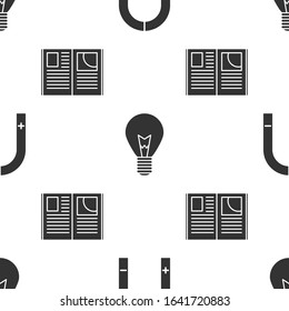 Set Magnet, Light bulb with concept of idea and Open book on seamless pattern. Vector