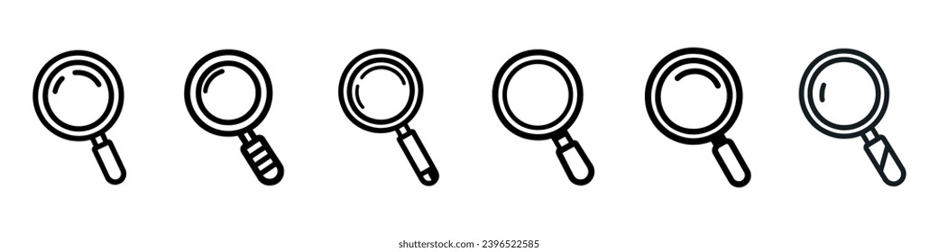 Set magnifier lens icon in flat linear style isolated. Vector illustration