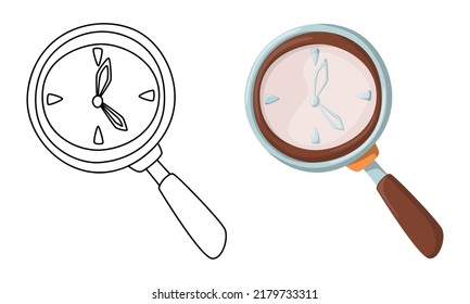Set of Magnifier vector illustrations isolated on white background in line art flat color cartoon style.