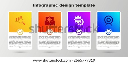 Set Magnifying glass and analysis, Mail e-mail, Social media marketing and Target sport. Business infographic template. Vector