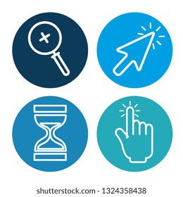set magnifying glass with arrow and hourglass cursor