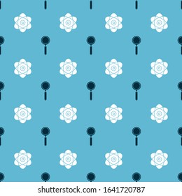 Set Magnifying glass and Atom on seamless pattern. Vector