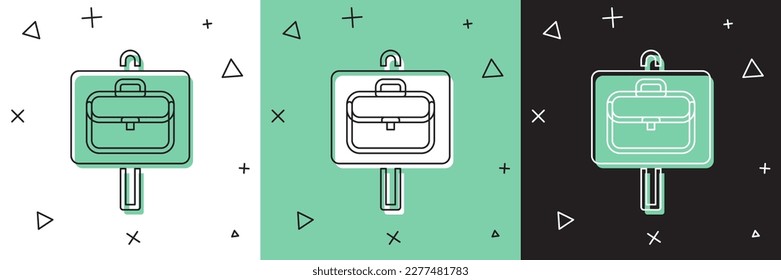 Set Magnifying glass with briefcase icon isolated on white and green, black background. Job hunting. Work search concept. Unemployment, head hunting, career.  Vector