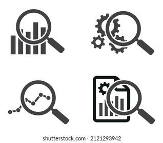 Set of magnifying glass data analysis icons. Market research, analytic. Business analysis, financial forecast logo. Vector illustration.