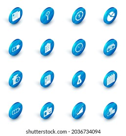 Set Magnifying glass and dollar symbol, Coin money with, Pie chart infographic, Battery charge level indicator, Clipboard checklist, Stacks paper cash and Time icon. Vector