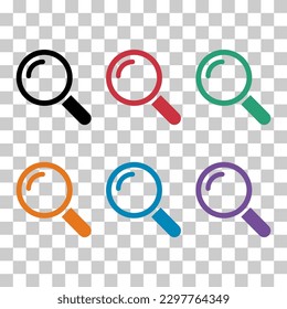 Set of Magnifying glass icon, zoom find focus symbol, loupe web equipment sign vector illustration .
