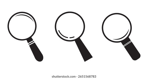Conjunto de um ícone de Lente de aumento. Símbolo de zoom. Conjunto de lupas. Ilustração de vetor.