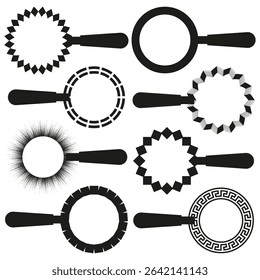 Set of magnifying glass icons. Minimal search symbols. Thin outline vector design. Black and white clean style.