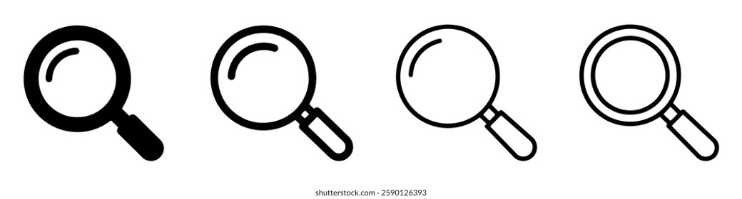 Set of Magnifying Glass Icons for Search Concept in Black and White Styles