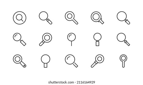 Set of magnifying glass  line icons. Premium pack of signs in trendy style. Pixel perfect objects for UI, apps and web. 