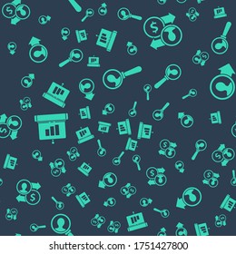 Set Magnifying glass for search a people, Job promotion exchange money, Graph, chart, diagram, infographic and Job promotion on seamless pattern. Vector