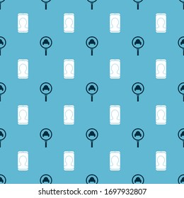 Set Magnifying glass and taxi car and Taxi call telephone service on seamless pattern. Vector