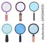 Set of magnifying glasses with different style isolated on white background.