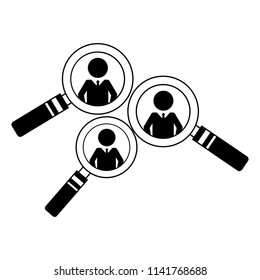 set magnifying glasses with silhouette men