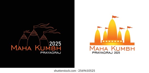 set of Maha Kumbh 2025 temple icon vector