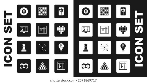 Set Mahjong pieces, Bingo, Sport mechanical scoreboard, Billiard pool snooker ball, Pixel hearts for game, Board of checkers, Chess and  icon. Vector