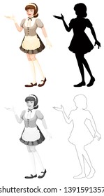 Set of maid character illustration
