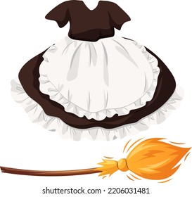 Set de vestido de criada y escoba en estilo de dibujos animados