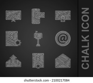 Set Mail box, Delete envelope, Envelope, and e-mail, Upload inbox, setting, message lock password and with star icon. Vector