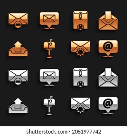 Set Mail box, Envelope, and e-mail on speech bubble, setting, Upload inbox, Delete envelope,  and Speech with icon. Vector