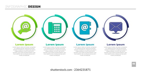 E-Mail und E-Mail in der Hand, Telefon, Adressbuch und Umschlag. Infografik-Vorlage für Unternehmen. Vektorgrafik