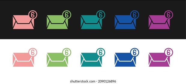 Establece el icono Correo y correo electrónico aislado en fondo blanco y negro. Correo electrónico con símbolo de sobres. Señal de mensaje de correo electrónico.  Vector
