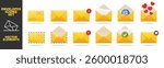 Set of mail envelope icon collection set isolated on transparent. Colored mail post vector symbol. Letter message envelope sign