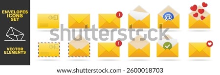 Set of mail envelope icon collection set isolated on transparent. Colored mail post vector symbol. Letter message envelope sign