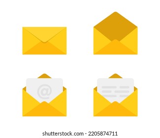 Set Of Mail Envelope Icon In Flat Style. Folded And Unfolded Envelope Mockup. Mail And E-mail. Email Message Vector Illustration On White Isolated Background