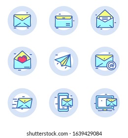 Set of mail and envelope icons in linear color style isolated on white background 