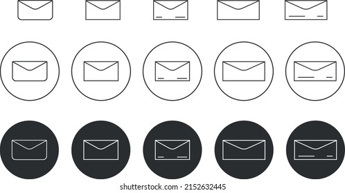 Set of mail envelope icons. Round message line icons for web and print isolated on white background.