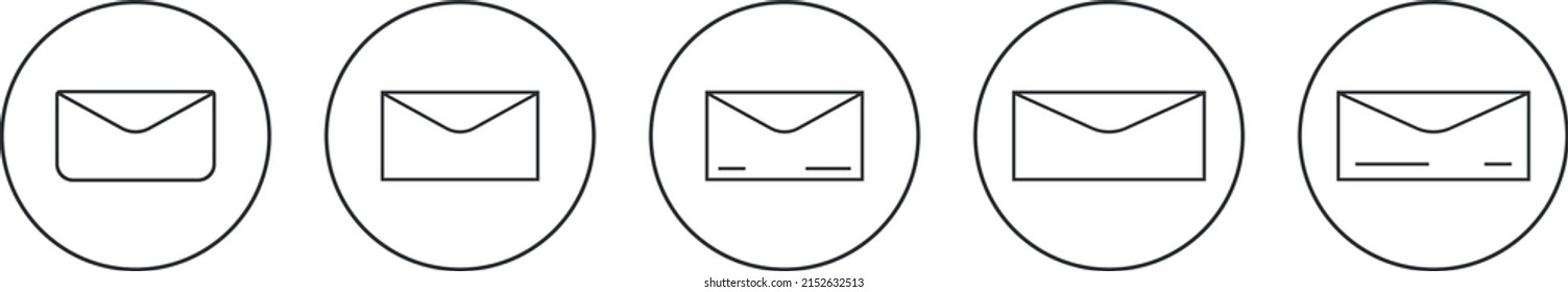 Set of mail envelope icons. Round message line icons for web and print isolated on white background.