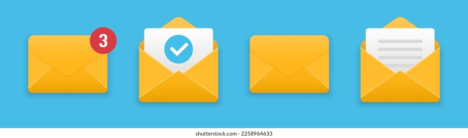 Set of mail envelope letters with shadow. Vector illustration