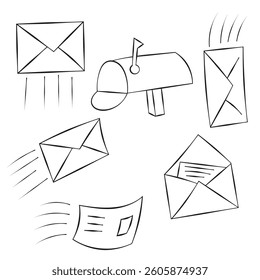 Set of Mail envelopes in doodle style