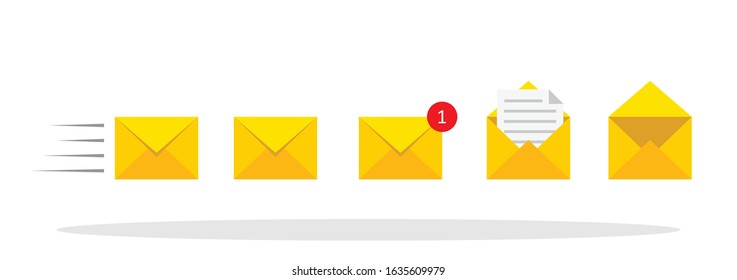Set of mail envelopes icons in flat style. Mail delivery process symbol for your web site design, logo, app, UI Vector EPS 10.