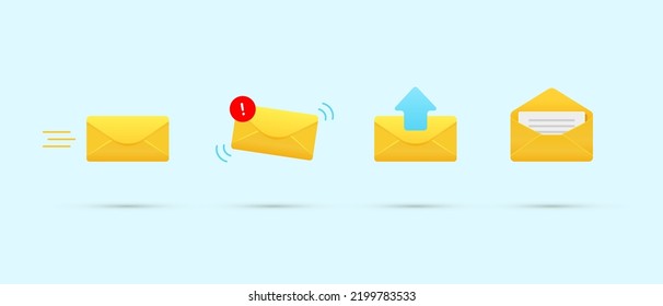 Set of mail envelopes with notifications, new message, icons with envelopes