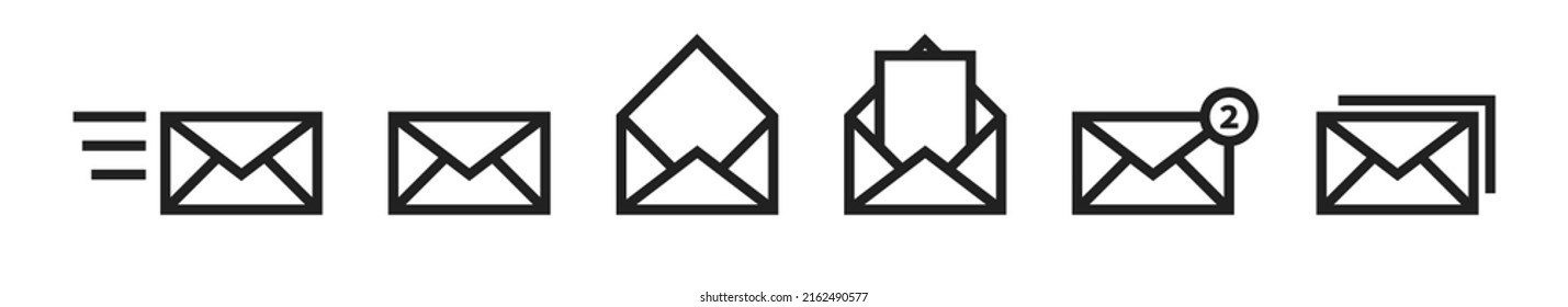 Juego de iconos de correo. Iconos de sobres. Símbolo de sobre de carta. Ilustración aislada del vector.