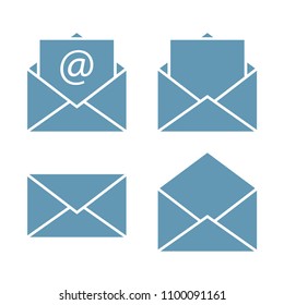 Set of mail icon or envelope icon on a light background for website design in flat style. Newsletter icon, message icon. Vector illustration, eps10