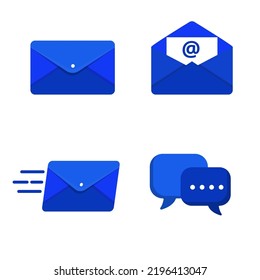 Set of mail icon with flat style on isolated background